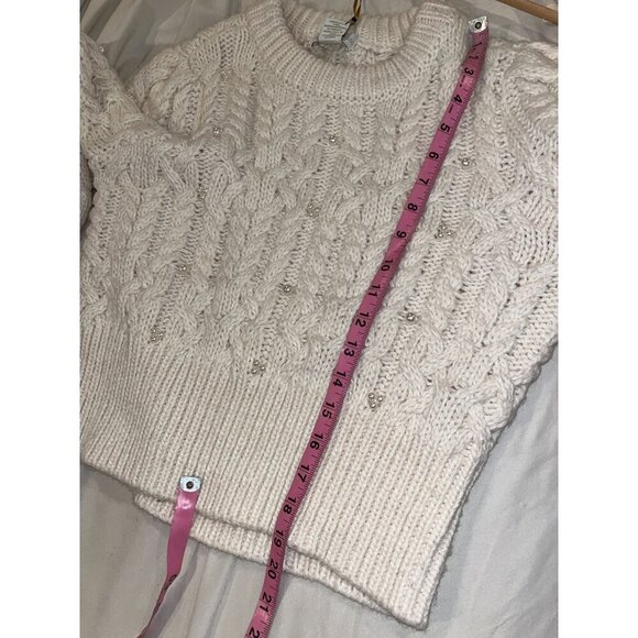 NWT. House Of Harlow 1960 Cream Cable Knit Cropped Pullover Sweater Women's Size - Picture 7 of 9